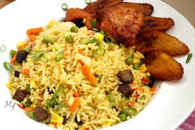 Ghana Coconut Rice, plantain, and chicken 
